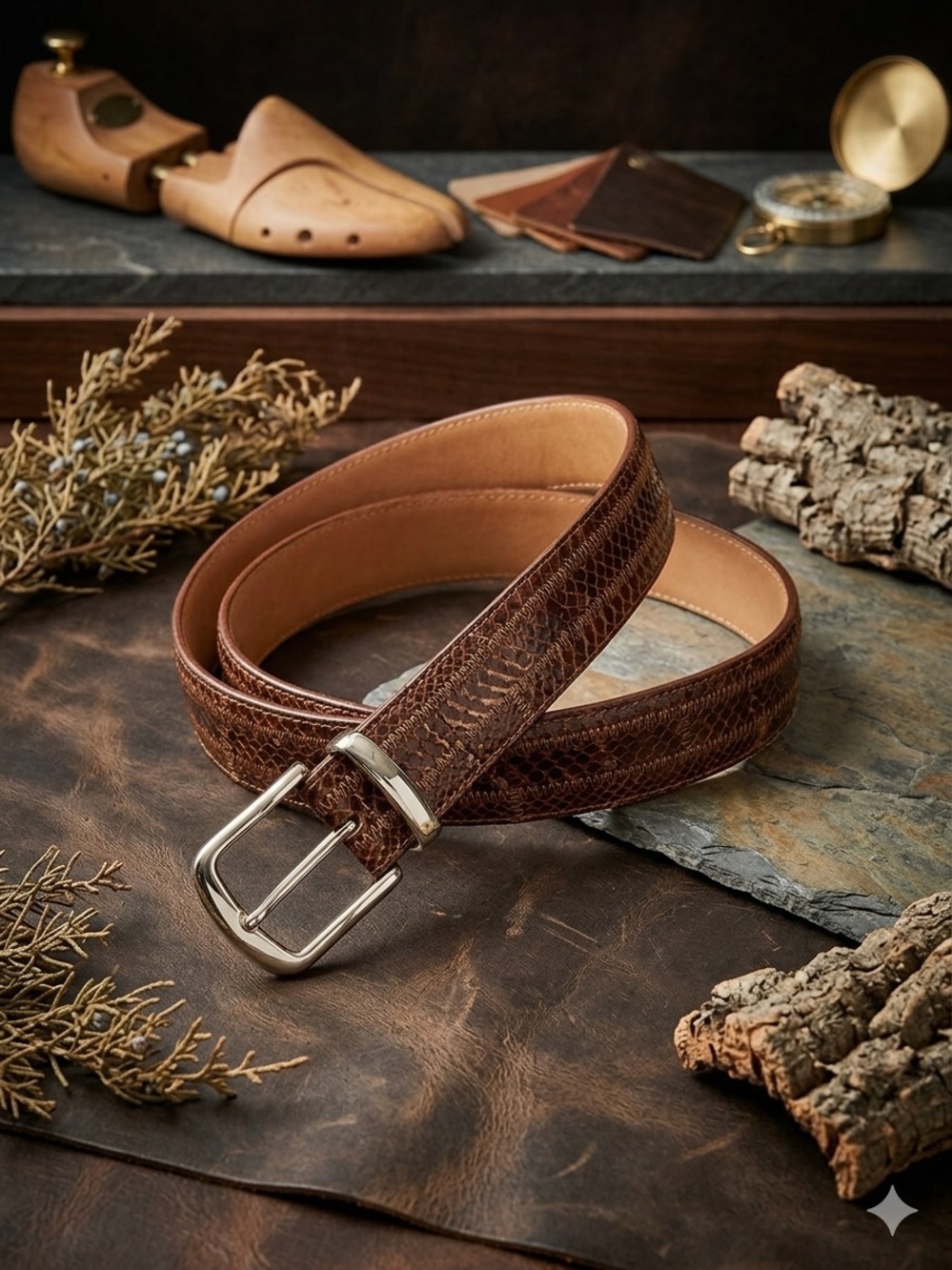 Vintage Nocona Beltmakers Collection Genuine Snakeskin Belt Size 32 Whipstich